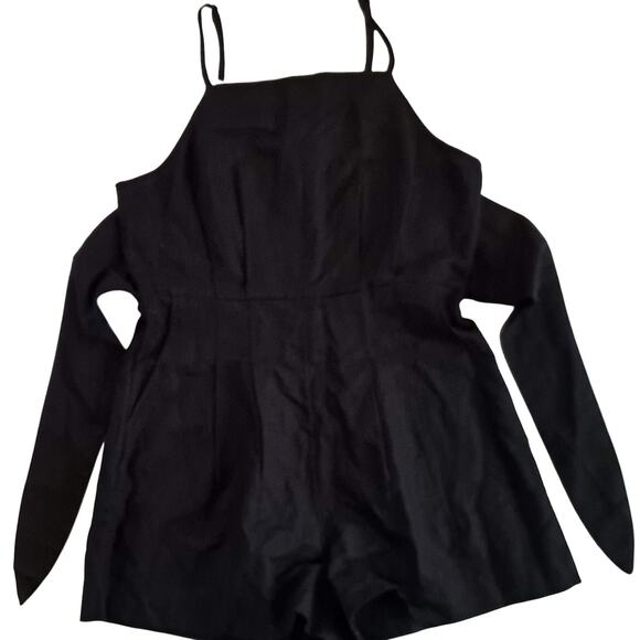 NWT Madewell Romper Linen Blend Tie Waist Sleeveless Square Neck Black Size 6 - Picture 3 of 16